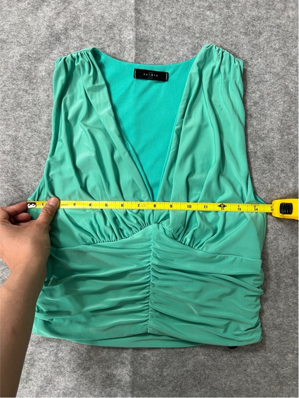 21 Saints sleeveless ruched v-neck tank top aquamarine US Women’s Large L - Picture 3 of 8